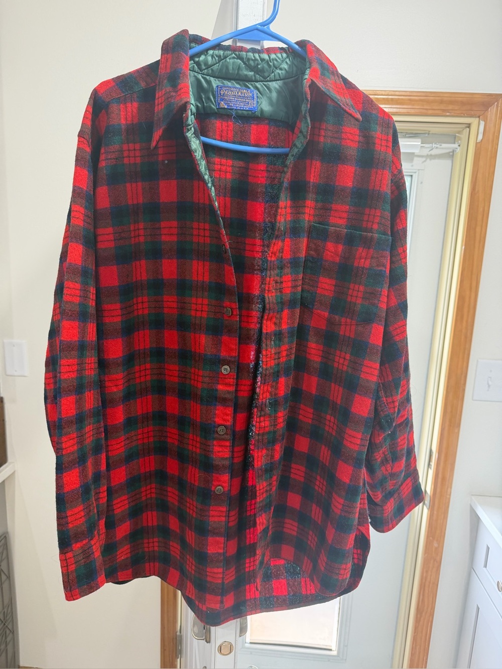 Pendleton Red Black Plaid Wool Shirt button down
